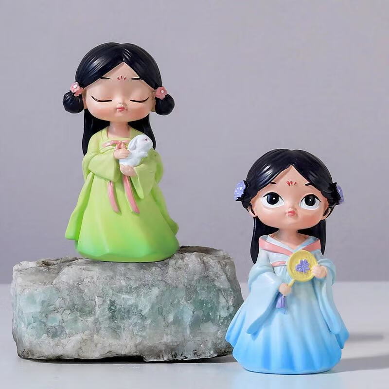 ins古装四大美女宫廷古风汉服娃娃树脂玩偶静态模型家居饰品摆件黄衣