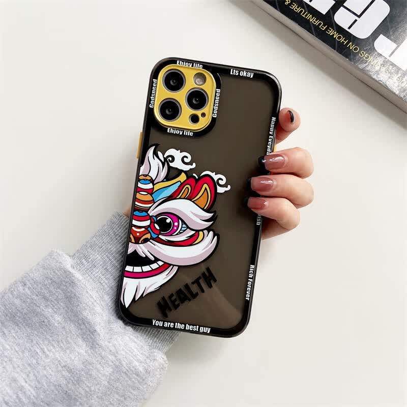 brba适用中国民族风舞狮苹果13手机壳适用iphone11全包软壳苹果1213