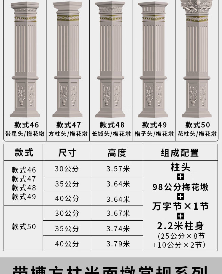罗马柱模具加厚方柱模型四方形水泥柱子大门柱承重柱外墙装饰建筑模板