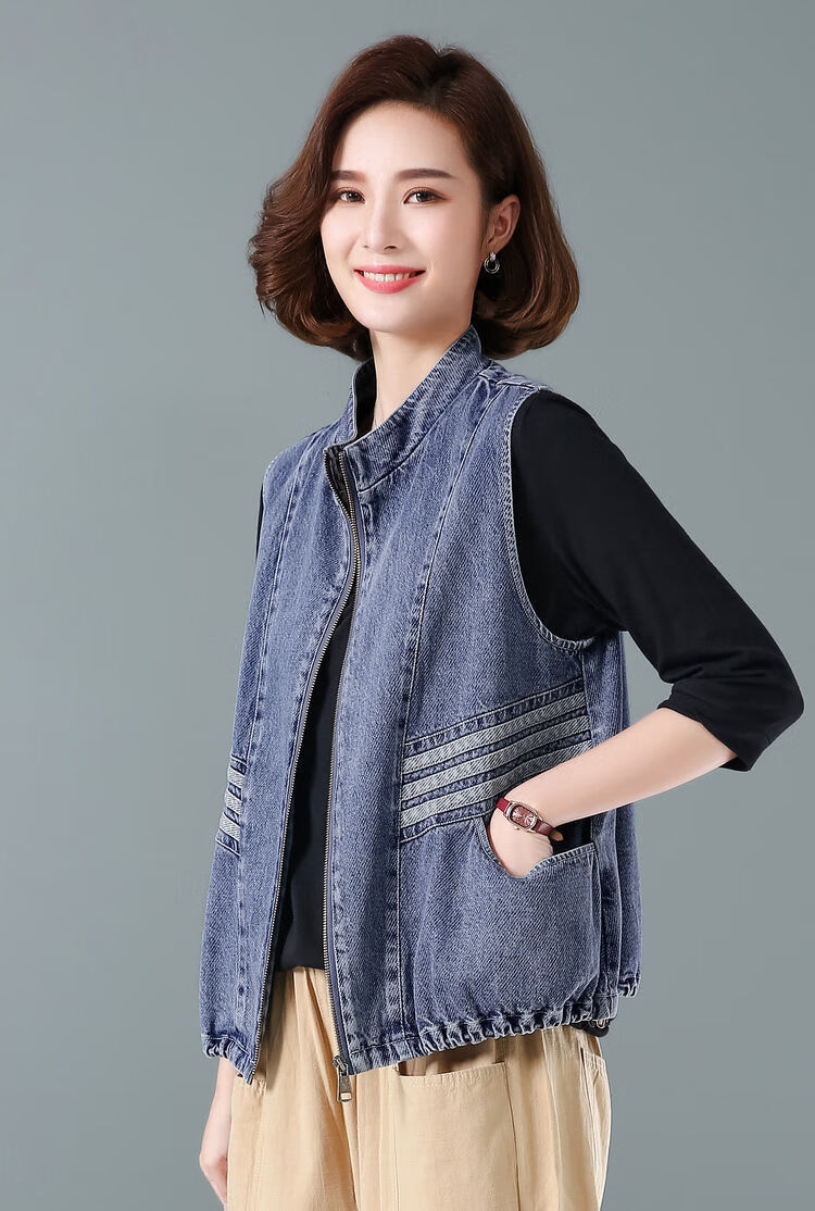 牛仔马甲女韩版春秋季新款大口袋无袖宽松马甲百搭宽松短款上衣潮牛仔