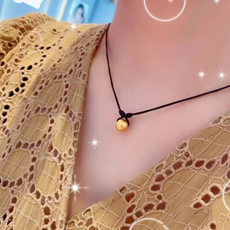 老凤凰黄金黑绳转运珠项链女足金小金珠串珠编织金豆豆颈链抖音小红书