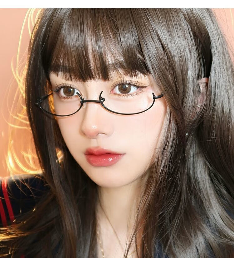 喜圣多新品朋克眼镜网红下半框眼镜框女日系二次元御姐软妹装饰无边框