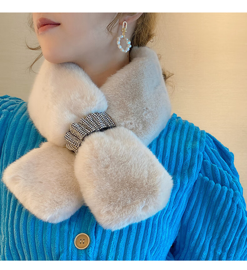 旗舰官方气质交叉小围脖毛毛领围巾女冬季护颈百搭仿獭兔毛绒假领新款