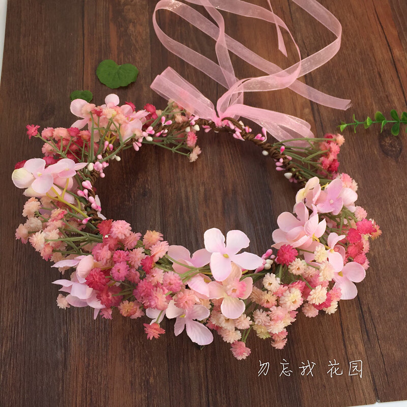 花环头饰婚礼韩式粉色满天星花环新娘婚纱摄影头环仿真花满天星头饰