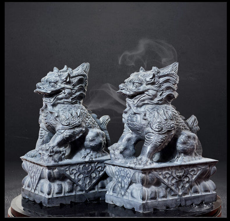 石雕麒麟一对神兽看门青石雕刻纳福阳台庭院风水摆件精雕高20长11宽