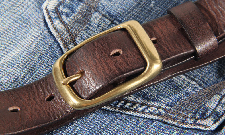 新年装男士纯牛皮手工腰带复古做旧纯铜扣真皮皮带男女百搭针扣女士