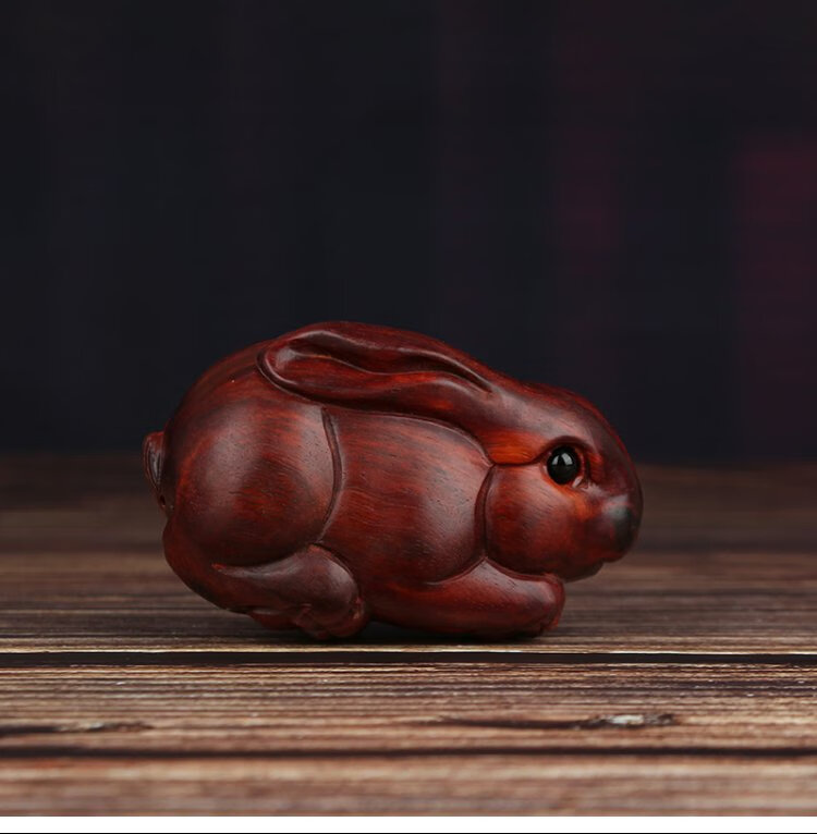 歌盼 小叶紫檀兔子手把件 十二生肖兔把玩件 手工木雕摆件文玩随身