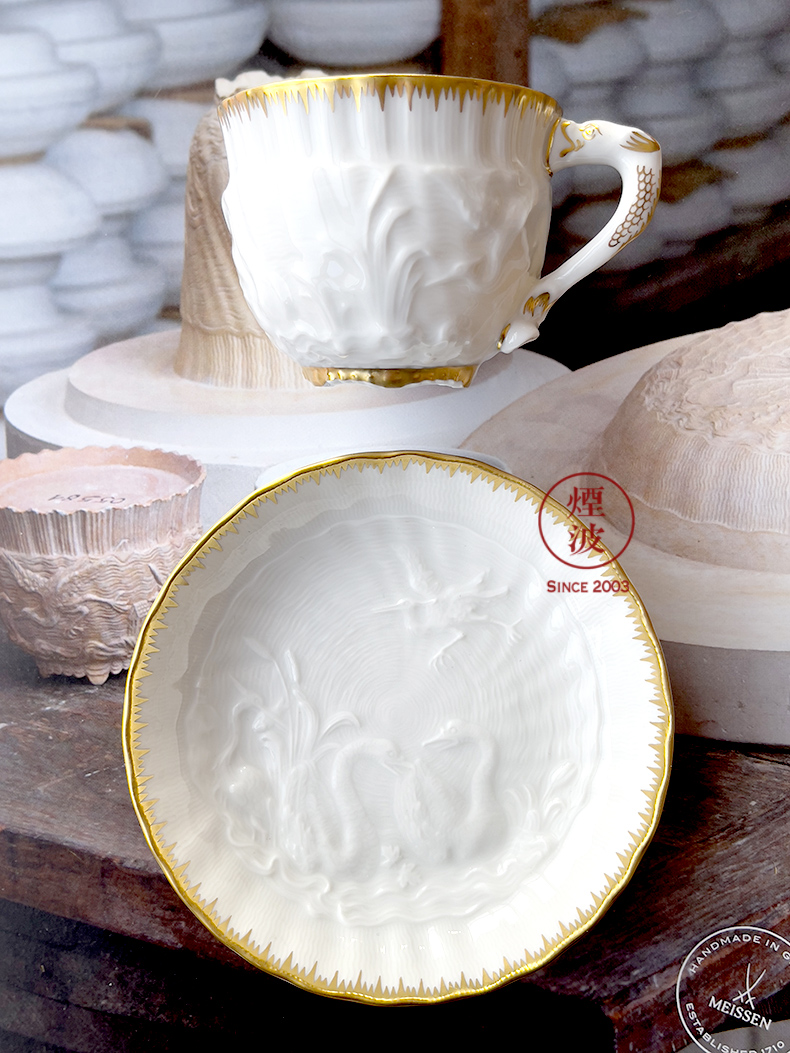 梅森瓷器 天鹅系列 纯白描金 意式浓缩咖啡杯碟【图片 价格 品牌 报价