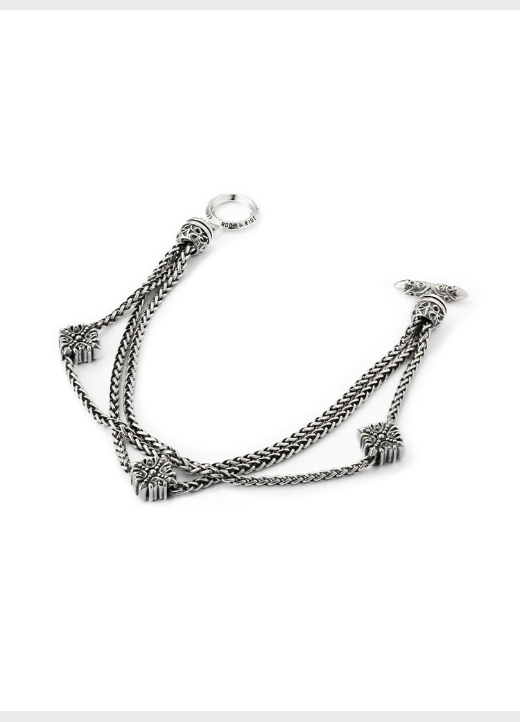 官方rockride十字花编织手链925首饰复古16cm