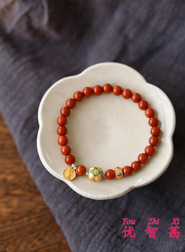 柿柿如意丨设计南红玛瑙镀金吉祥如意手链精致礼物女 {腕周14-15cm}