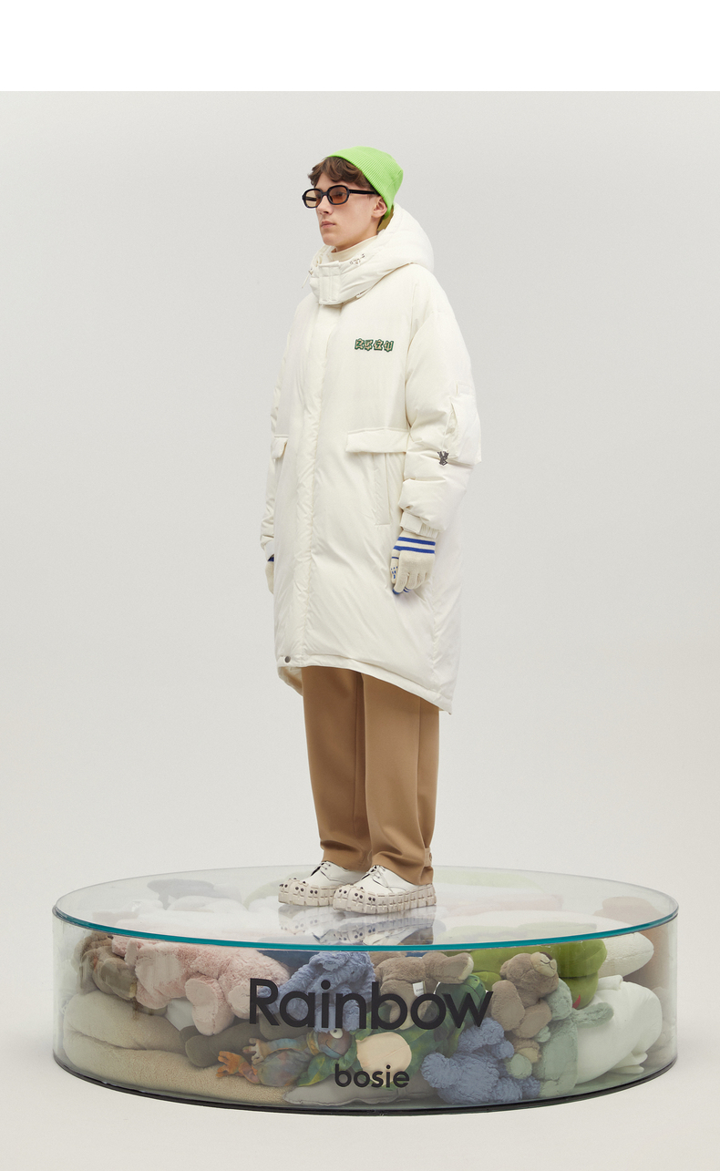 bosierainbow冬季新款可拆卸连帽中羽绒服外套白色m