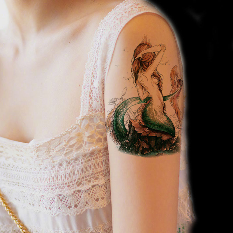 琴怡花臂纹身贴美人鱼性感刺青逼真纹身贴男女防水可卸好贴一张网红