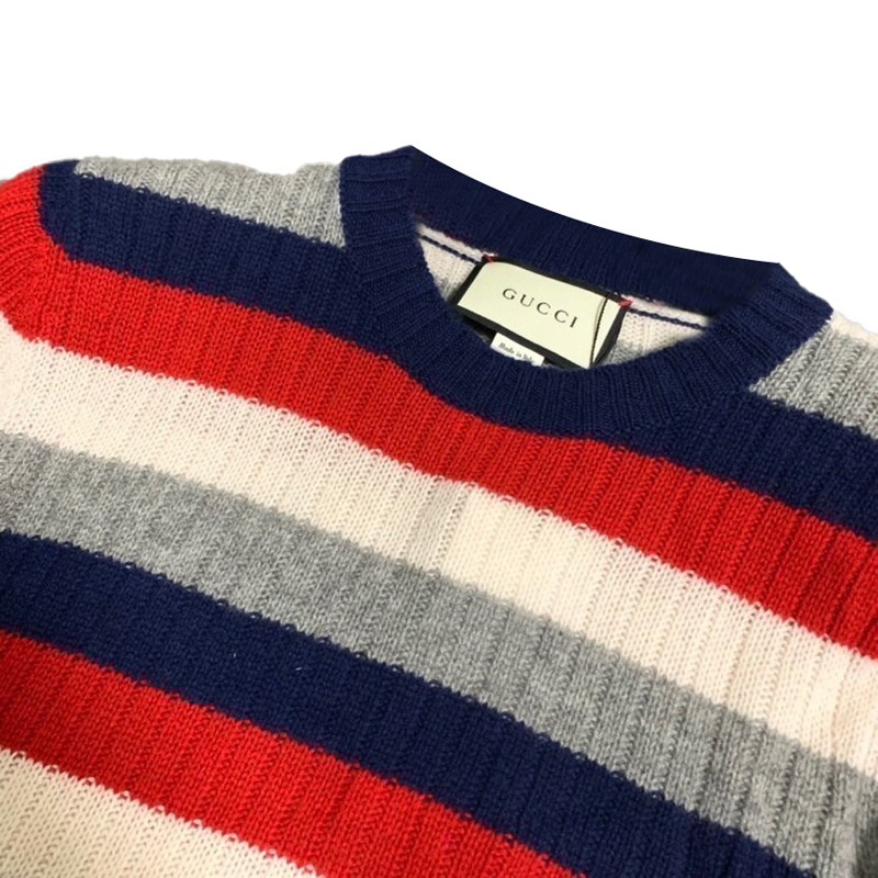 情人节礼物gucci古驰条纹羊绒男士针织衫条纹m