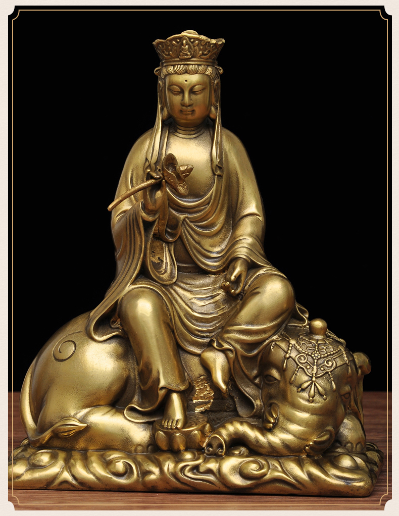 莲善堂全铜文殊普贤菩萨摆件家用寺庙佛堂佛像供奉家居客厅玄关装饰品