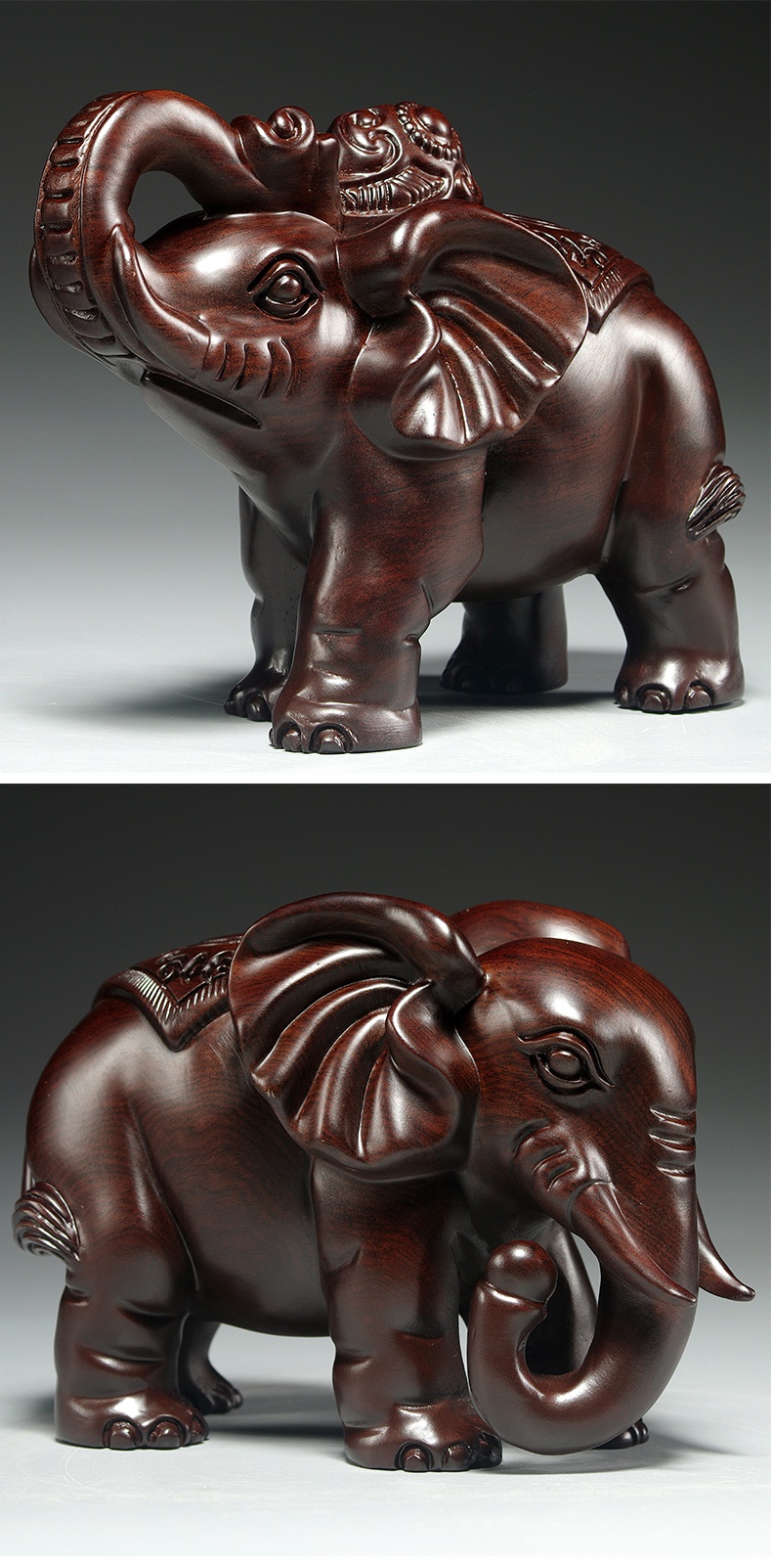 梵粟黑檀木雕大象摆件招财风水吉祥如意客厅装饰桌面摆件实木雕刻工艺