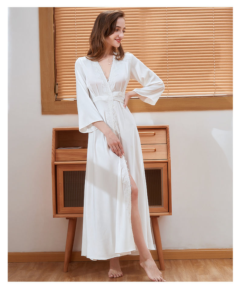 予骄晨袍新娘睡袍女秋冬季结婚睡衣红色蕾丝长款婚礼晨袍女式春秋冰丝