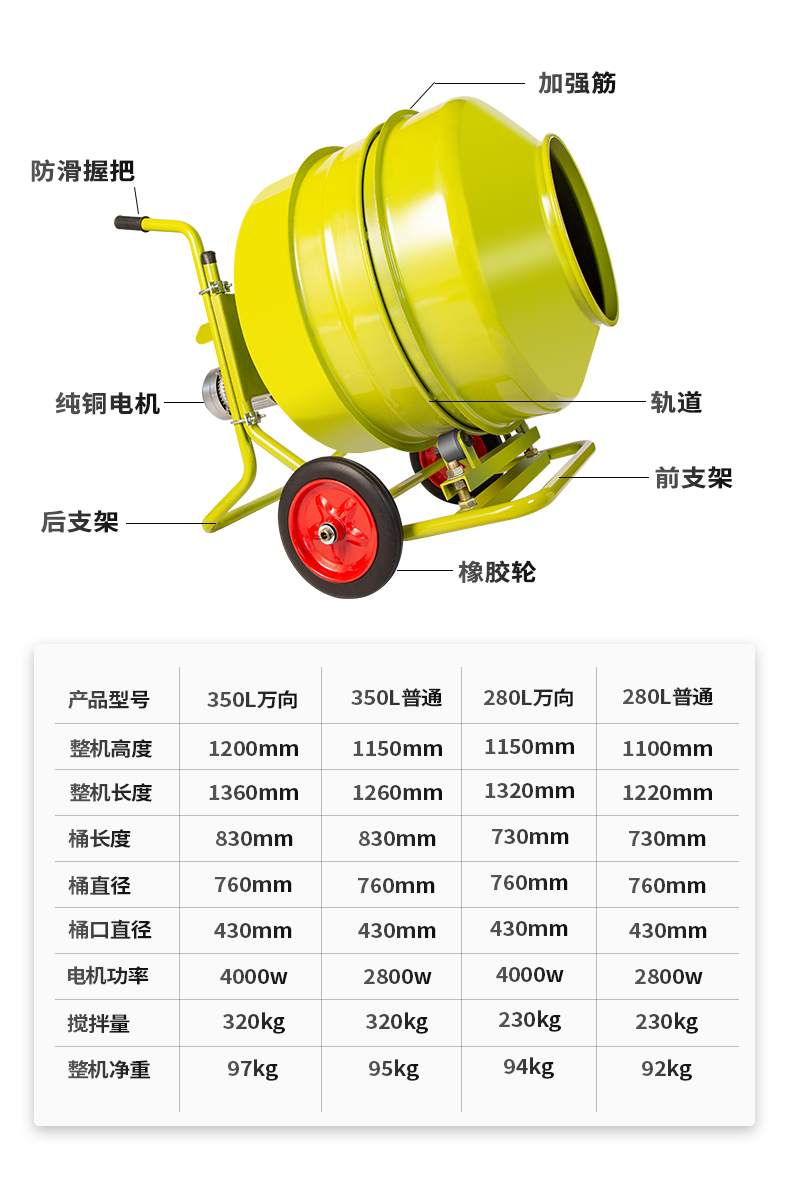 搅拌机混凝土水泥砂石沙浆工业小型滚筒式工地家用电动饲料搅拌机精品