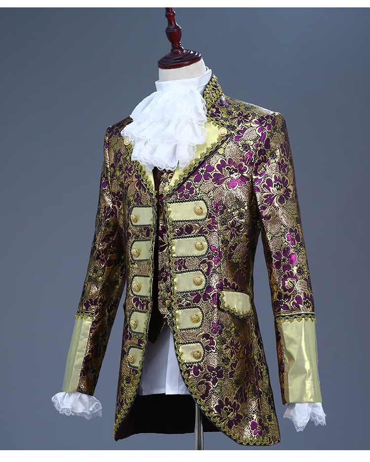 宫廷话剧演出服欧洲男士礼服白马王子舞台复古欧式表演服装成人款金镶