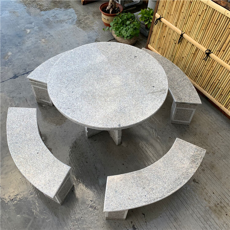 石桌石凳户外庭院天然大理石头桌子圆桌花园室外桌椅一套石雕单圆桌
