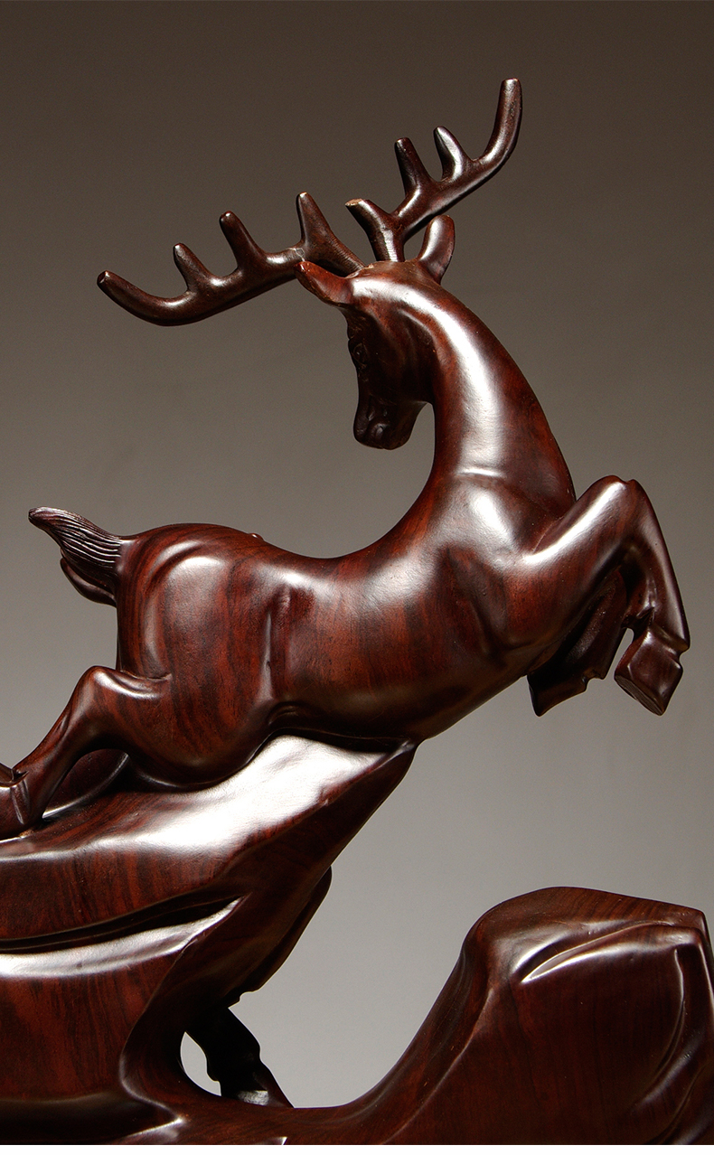 卡洛乐木雕动物梅花鹿摆件前程似锦红木工艺品家居寓意客厅装饰礼品