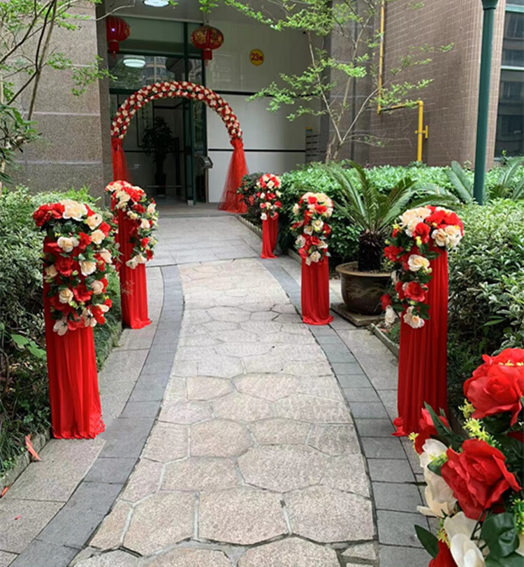 vieruodis【精选好货】婚庆路引花柱新款花拱门结婚礼布置引路花篮