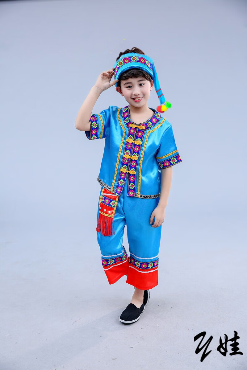 傣族儿童服装男童少数民族舞蹈服云南佤族葫芦丝小男孩表演出服装zzq