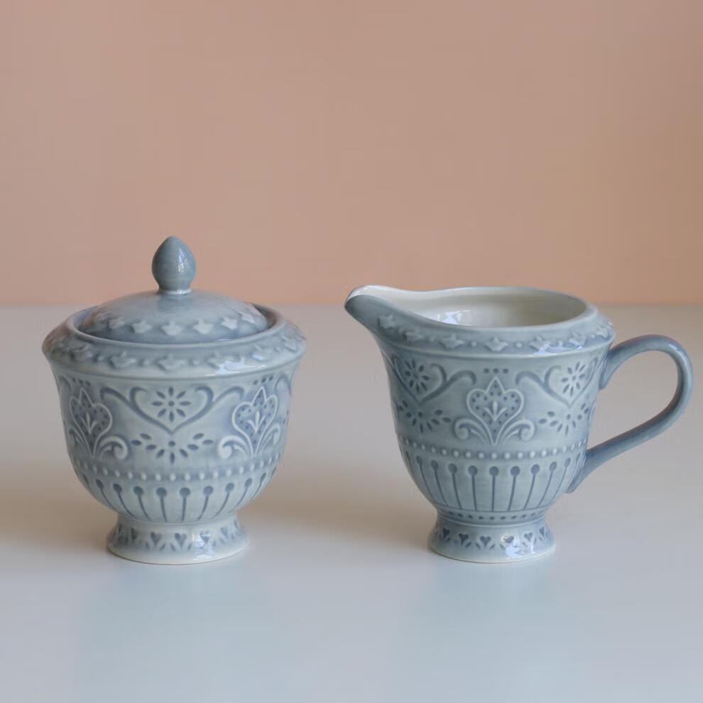 梦田良品出口丹麦宫廷复古立体浮雕玻璃釉陶瓷餐盘汤盘杯5寸小餐碗