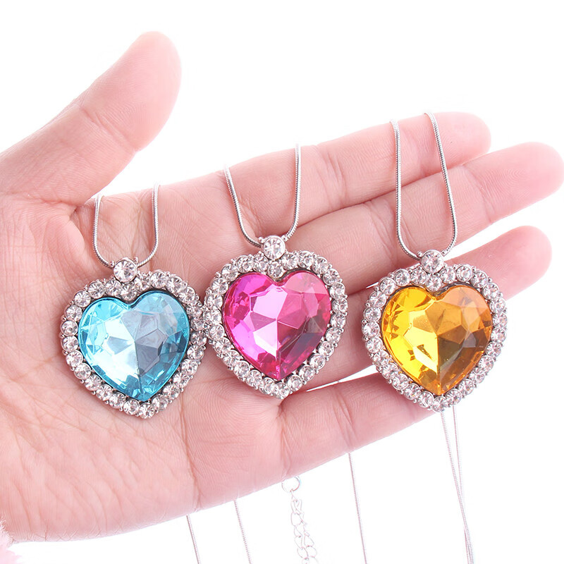仿宝石钻石项链爱心心形桃心项链宝石玩具项链小朋友学生礼物项链粉色