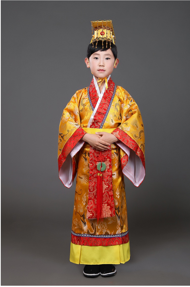 皇帝服古代龙袍装太子服秦汉唐朝皇上话剧演出服表演拍戏金色成人均码