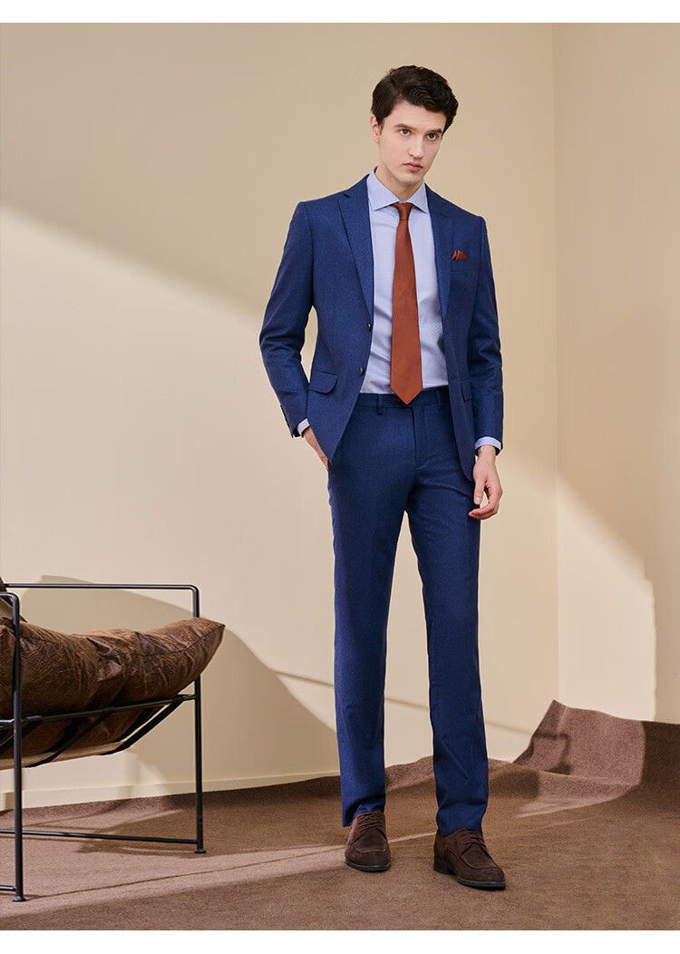 乔顿男装婚礼套装上衣商务正装婚礼新郎西服100羊毛西装外套蓝色系50a