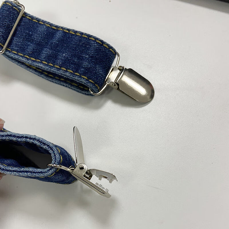 卷丛背带夹牛仔裤的背带带子一对两根吊带夹前后银夹32厘米宽牛仔布