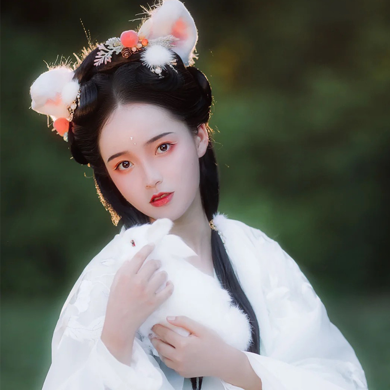 卡芬蒂影楼摄影古装写真汉服道具玉兔古风拍照儿童拍摄装饰小白兔子