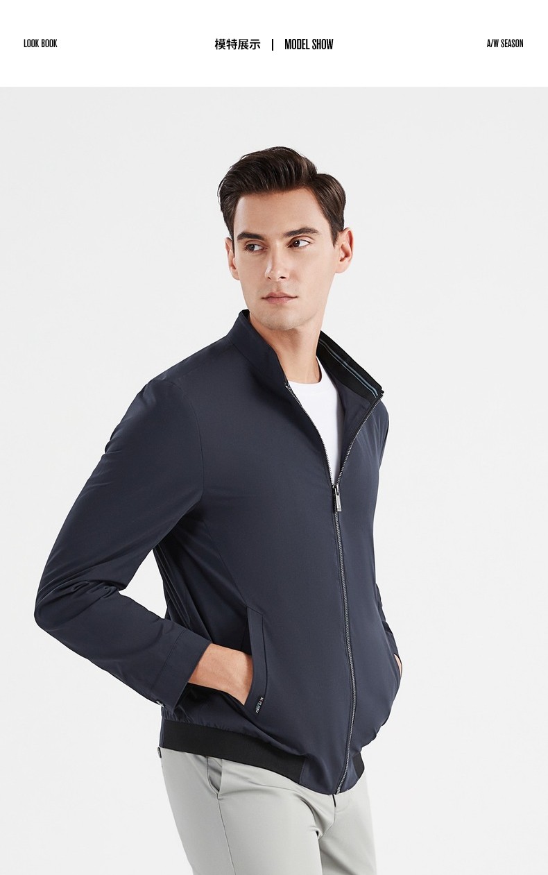 柒牌立领夹克男2022春季新款中年男士商务休闲爸爸男装修身外套潮藏青