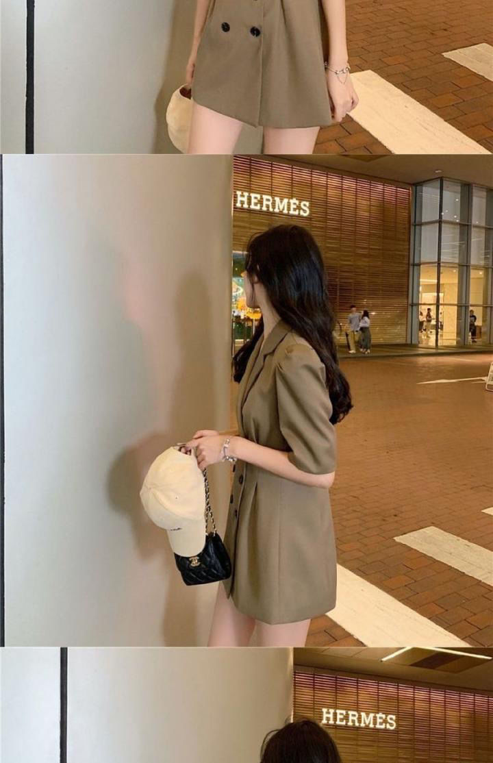 气质衣服西装裙日系温柔风泫雅西装连衣裙女春夏季新款小裙子黑色s100