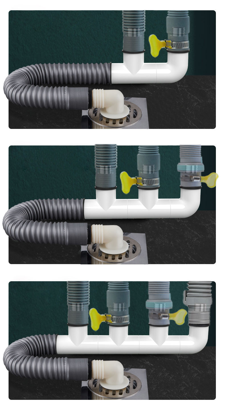 经度洗衣机下水管道三头通地漏三通接头四通排水管三合一两用接口a款
