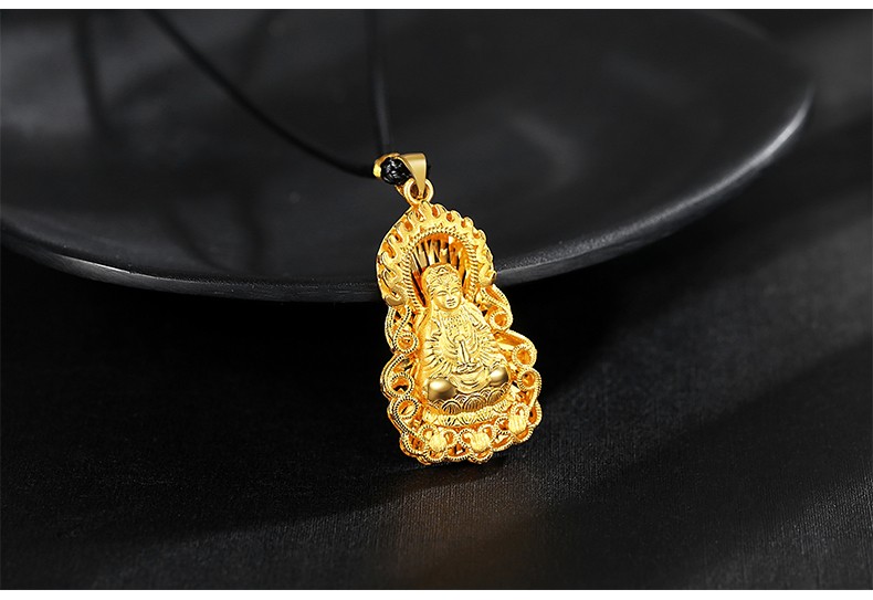 老凤凰999足金火焰观音黄金吊坠男款3d硬金观世音菩萨金项链挂绳金