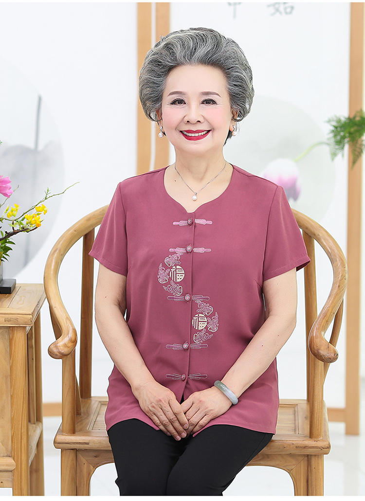 60-70岁老人夏天穿的衣服150斤老太太老奶奶夏装中老年女衬衫短袖妈妈