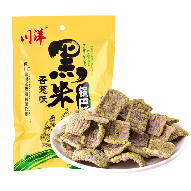 川洋麻辣香葱味黑米锅巴70g休闲小吃食香脆锅巴办公食四川特产大米脆