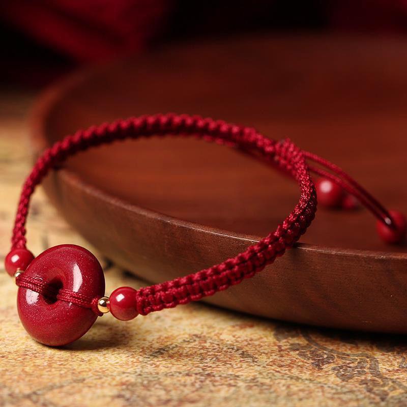 默研保真朱砂平安扣上岸红绳编织手链女本命年虎年转运手链男礼物平安