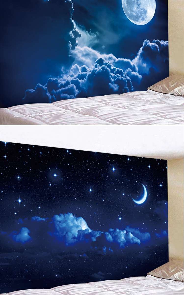 背景布ins挂布背景墙墙壁挂画布艺主播床头房间布置潮星空蓝白桔宽130