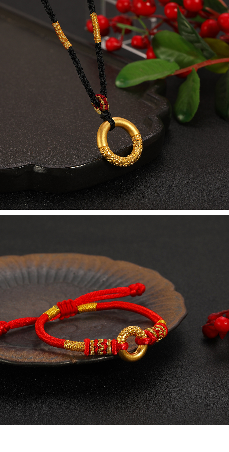 权大福黄金如意金箍圈转运珠999足金平安扣同心圆金刚圈情侣款手链