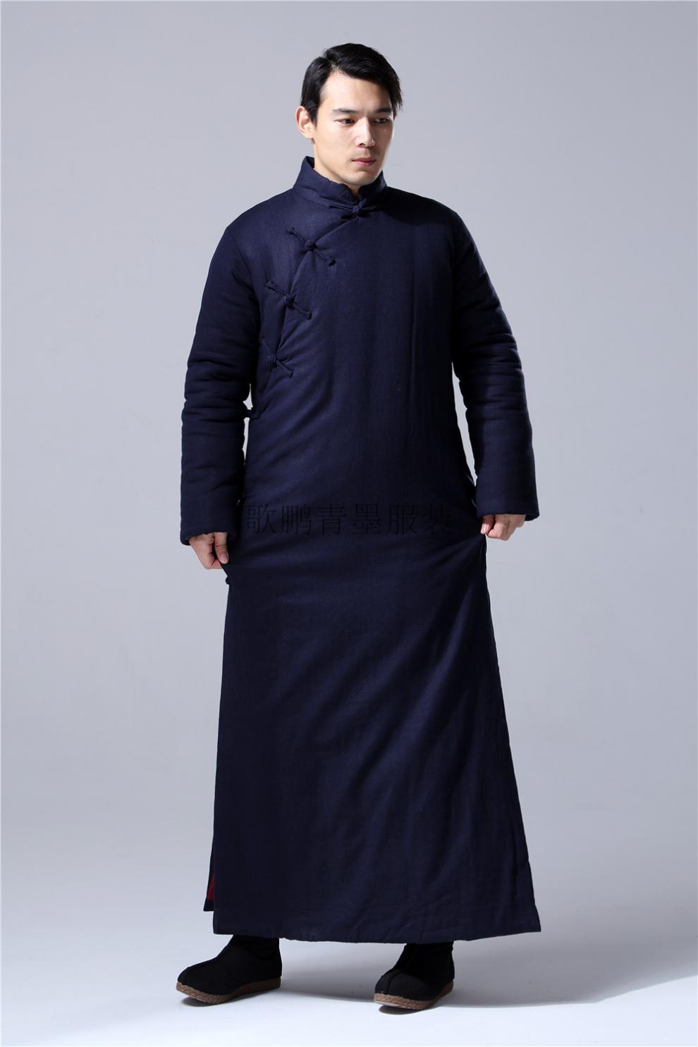 唐装男中国风男装棉麻冬保暖唐装斜襟长袍马褂民国长衫中式长款加厚