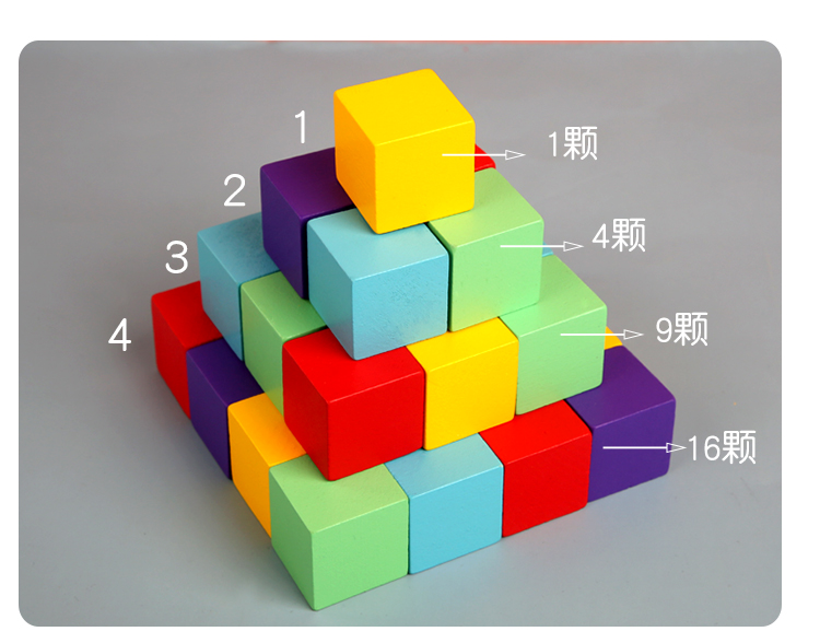 大颗粒木制实木积木拼装玩具正方体积木大小方块积木小学数学教具一