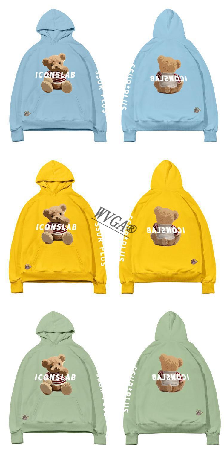 wvga ssur plus 联名 iconslab小熊卫衣男女情侣潮牌宽松连帽衫 白色