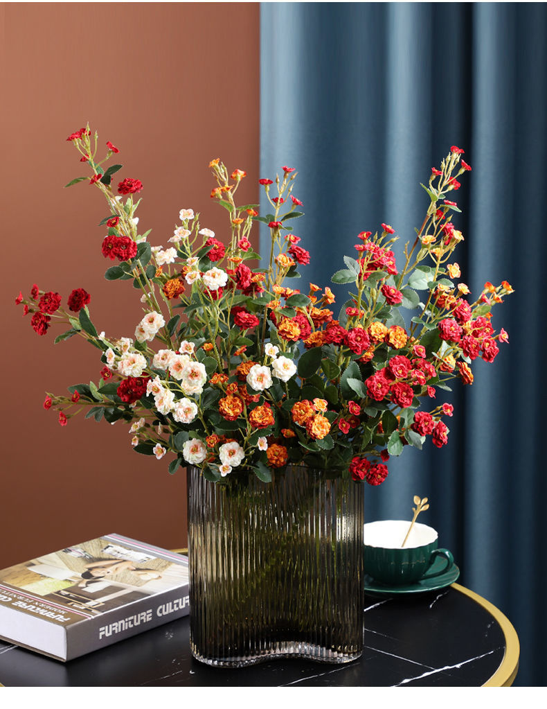 精选现发ins风仿真小蔷薇绢花假花束插花装饰摆件客厅餐桌diy玫瑰花艺