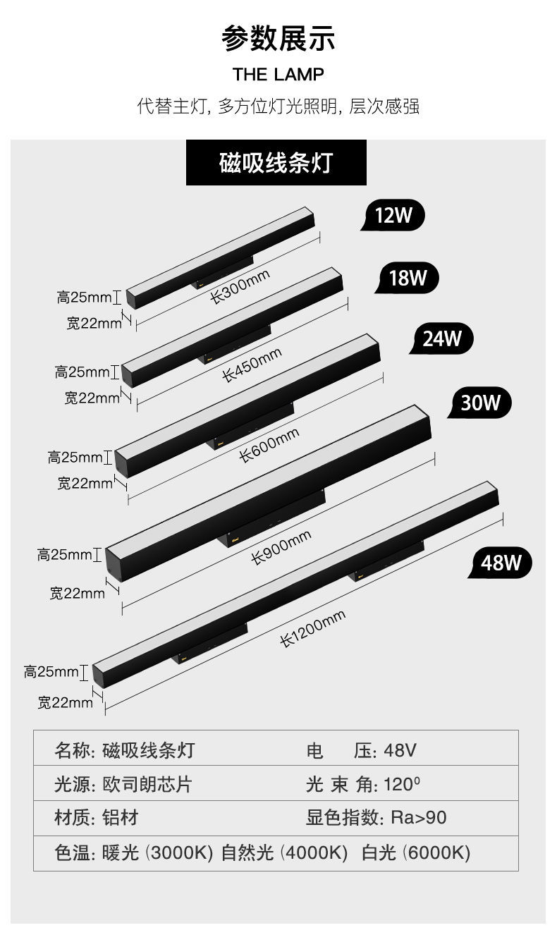磁吸轨道灯嵌入式无主灯照明设计暗藏暗装客厅餐厅射灯线条灯110mm
