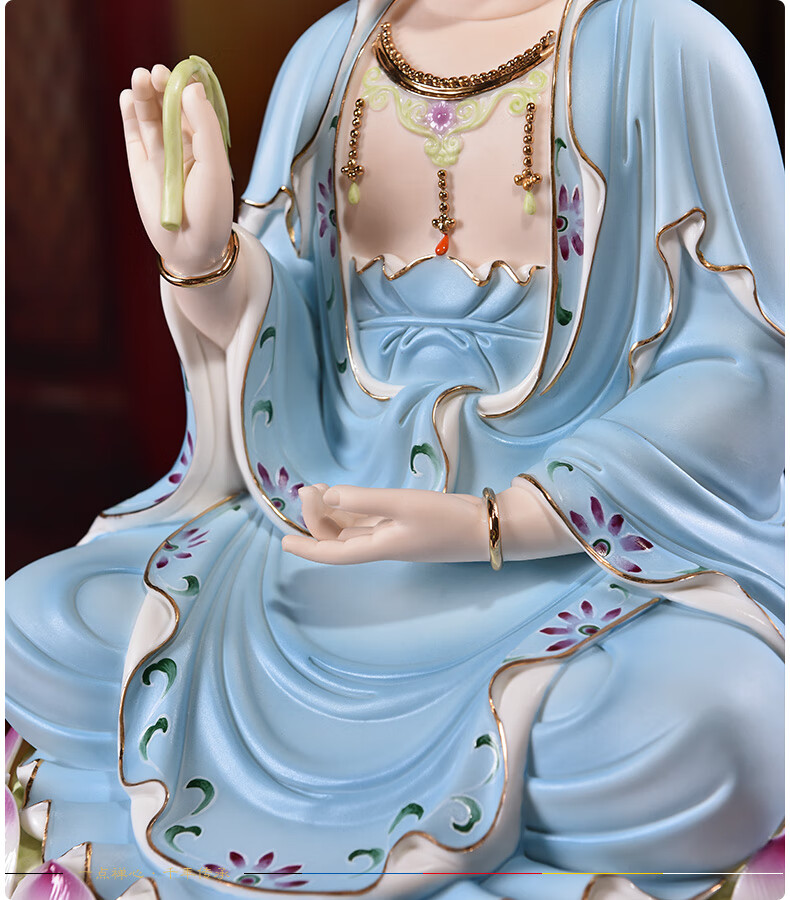 陶瓷红衣观音菩萨佛像佛摆件供奉南海家用坐莲观世音菩萨像 h21-69b