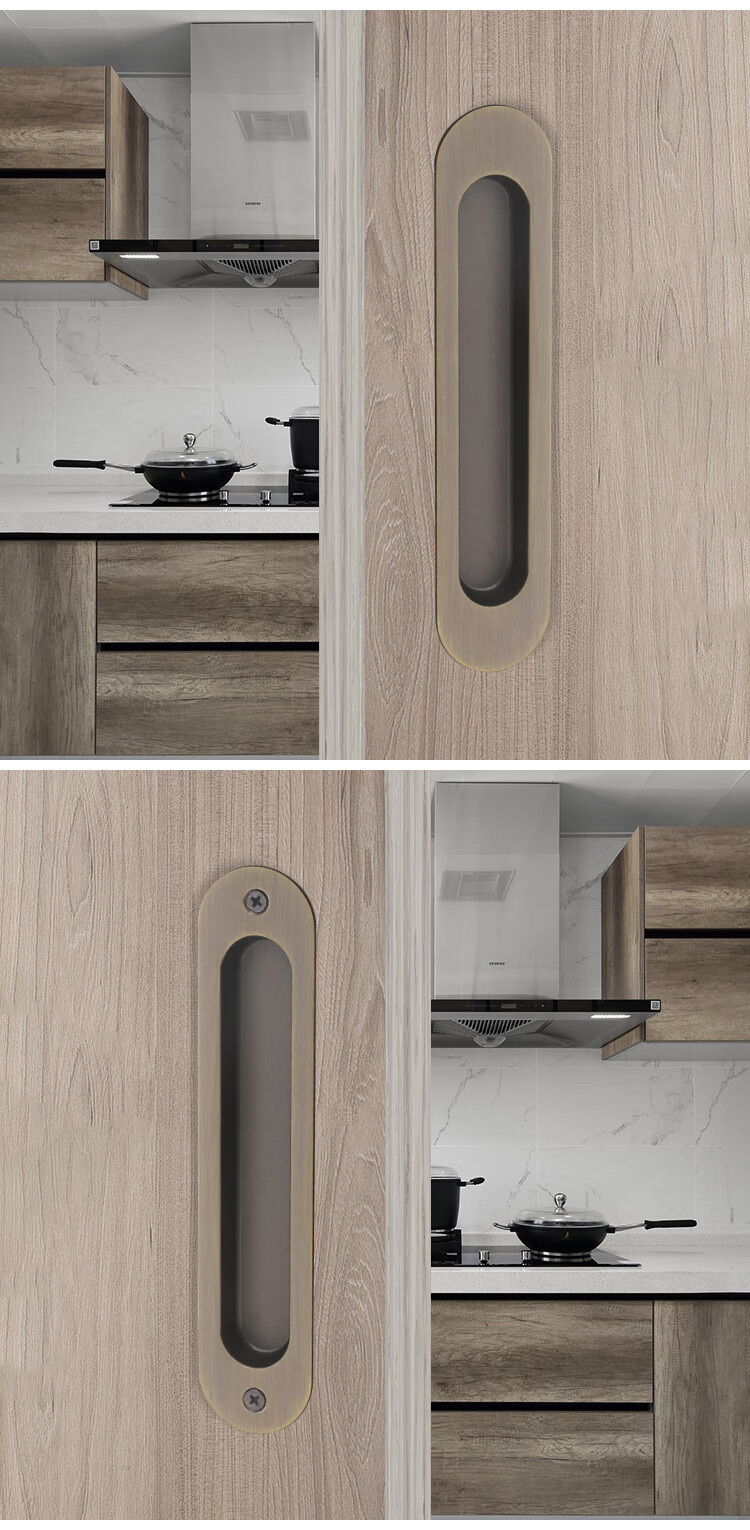 美式黑色移门锁厨房推拉门把手嵌入式方形暗藏隐形拉手木滑门扣手d