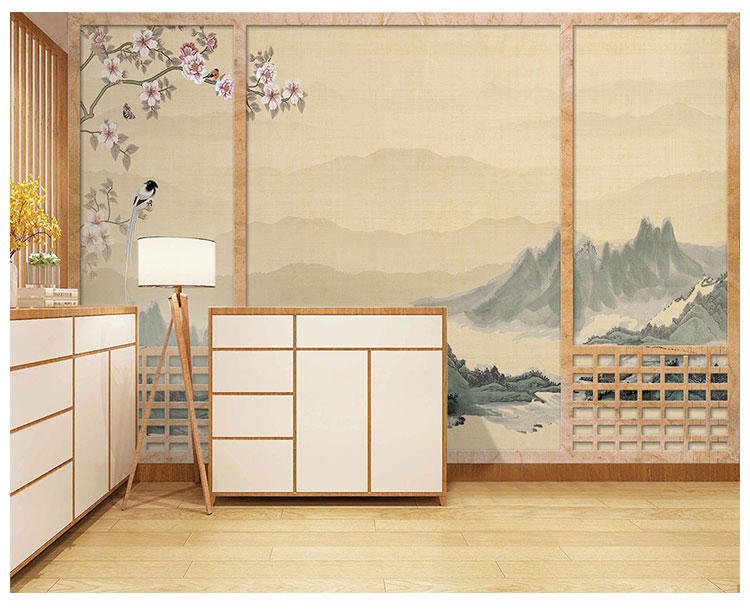 日系和风墙纸复古日式木门壁纸服装店卧室墙布剧本杀饭店壁画无缝闪银