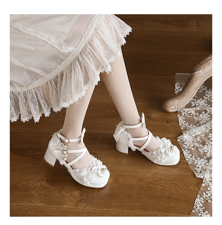 菲伊斯莉品牌白色高跟单鞋女原创lo鞋夏2022软妹洛丽塔鞋子lolita鞋
